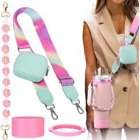 Mity rain Water Bottle Shoulder Strap Set for Stanley Cup, Cup Accessories for Stanley 20oz 30oz 40oz, Including Cup Holder Shoulder Strap with Purse, Carrying Handle Strap, Boot, Cup Ring