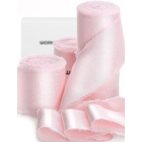 Pink Ribbon 1 1/2" x 20 Yard Frayed Edge Light Pink Silk Satin Ribbon for Baby Showers Wedding Invitation Flower Bouquet Gift Wrapping Easter Mother's Day Decorations