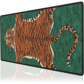 Desk Pad Mat, Stitched Edges Cute Desk Mat, Non-Slip Tiger Desk Mat Gaming, Smooth Green Mouse Pad, Soft Desk Cushion for Office Home 35.4 x 15.7 Inches (Green)