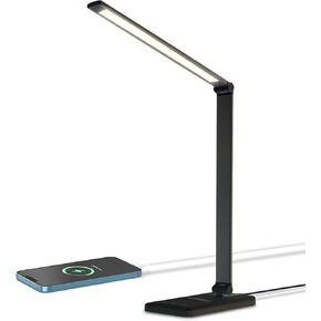 LQWELL® LED Desk Lamp Dimmable Metal Material, 5 Colors and 10 Brightness Levels, Eye-Friendly Bedside Lamp with USB Charging, Touch Control & Memory Function, for Children, Office