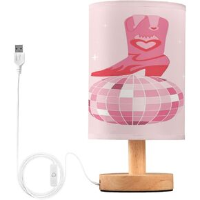 مصباح طاولة فيغترو مع USB عتيقة البقر الفتيات Boot Boot Bedroom Lightstand Lamps ، Western Boho Wood Base Lead Light Light لغرفة المعيشة ، المكتب