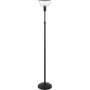Henn&Hart Torchiere Floor Lamp with Ribbed Glass Shade in Blackened Bronze, for Home, Living Room, Bedroom, Entertainment Room, Office, Kitchen, Dining