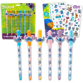 مجموعة قلم الجل ، Disney Stitch School Supplies - 6 PC Stitch Gel Pens Party Partdle للأطفال والنساء والرجال بالإضافة إلى ملصقات ، وشم | Lilo و Stitch Pens for Kids و Lilo و Stitch School Supplies