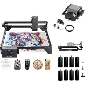 Longer RAY5 20W Laser Engraver + Longer Laser Engraver Rotary Roller + Air Assist Kit with Air Pump + Laser Engraving Machine Riser