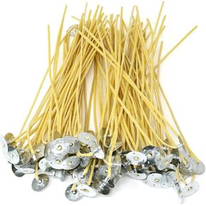 yueton 100PCS 8 Inch Candle Wicks Organic Hemp Beeswax Candle Wicks Pretabbed Pre-Waxed Beeswax Wicks with Metal Tabs Low Smoke Tealight Wicks for Party Candle Making Supplies