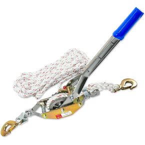3/4 Ton Rope Puller with 20ft of 0.6in Diameter Rope Come Along Winch 2 Hooks Heavy Duty Ratchet Power Puller Tool for Moving Boats and Trailers