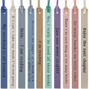 10 PCS Leather Lategks for Booklover ، Pastel Leather Book Mark Inspirational Quotes Qualolome Colorful Pu Page Savers Handmade Vintage Book Trace