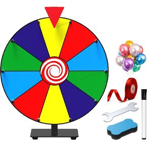 14 Inch Spinning Prize Wheel- 10 Slots Heavy Duty Color Tabletop Roulette Spinner of Fortune Spin The with Dry Erase Marker and Eraser Win Game for Trade Show, Carnival Classic Series (14 Inch)