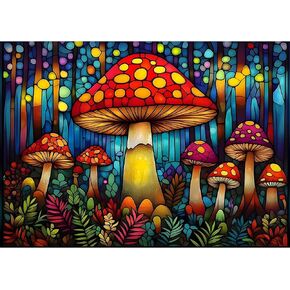 Mushroom Puzzles for Adults 1000 Pieces, Stained Glass Puzzle Art, Mushroom Forest Theme, Impossible Jigsaw Puzzles 1000 Pieces for Challenge