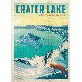MyPuzzle Crater Lake National Park: Winter Fox ، Pintage Poster - Premium 500 Piece Jigsaw Puzzle للبالغين