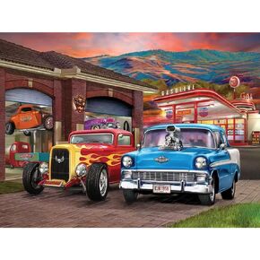 Bits and Pieces – 1000 Piece Jigsaw Puzzle for Adults – Hot Rod Sunset - Colorful Classic Cars Jigsaw Puzzle by Bigelow Illustrations, Completed Puzzle Size: 20" x 27"