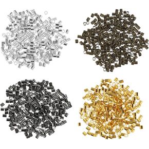 حبات تجعيد لصنع المجوهرات ، Teaaha 1000 pcs النحاس المطلي بنحاس 4 ألوان حبات تجعد أنابيب سلسلة سوار نهاية الخرز سدادة سدادة أنبوب حبات تجعيد لاتفاق قلادة القلادة DIY (1.5x1.5mm)