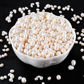 100pcs Natural Freshwater Pearl Beads 5-6mm Rice Oval White Pearls Genuine Real Cultured Pearl Beads for DIY Jewelry Making, Hole: 0.7mm
