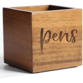 Acacia Wood Pen Holder, Desktop Pen Organizer,3 Compartment Pen and Pencil Holder, Desktop Organizer for Store Marker, Office Supplies, Makeup Brush, TV Remotes (Large)