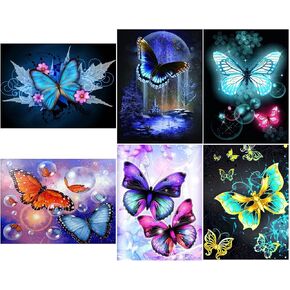 Maripabon 6 Pack Butterfly 5D Painting by Numbers Kits للبالغين أكملوا مجموعة فنون الماس DIY Diy Diamond For Decor