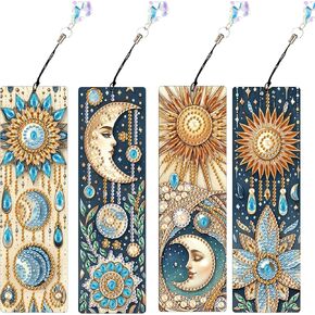 JISHSHAY 4 PCS Diamond Painting Bookmarks Diamond Art Bookmarks for Adults Diamond Art Book Marks Diamond Art Bookmarks Diamond Painting Book Marks Diamond Art Kits for Adults Bookmarks Sun Moon