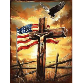 F-CANLAN Round Full Drill Diamond Painting Kit 5D God Cross Diamond Art Cross Eagle Diamond Painting with Gem God Jesus Diamond Painting for Adult Beginner Room Decor (12X16 in)