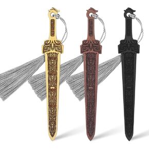 3PCS Sword Shaped Wooden Bookmarks for Reading, Vintage Style Woods Book Mark for School, Sword Woode Bookmark for Library Bookstore, Handmade Wood Book Mark for Office, Reading Page Marker