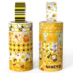 12 Rolls Bee Washi Tape, Honey Adhesive Tapes, Yellow Black Decorative Masking Tape Sets for Craft, Scrapbook, DIY, Gift Wrapping