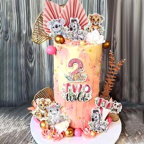 40 PCS Safari Animal Cake Toppers اثنين من عيد ميلاد البرية 2