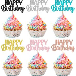 Rsstarxi 30 Pack Happy Birthday Cupcake Toppers Glitter Baby Shower HBD Sign Cupcake Picks for Boys Girls Kids Birthday Party Cake Decorations Supplies Orange