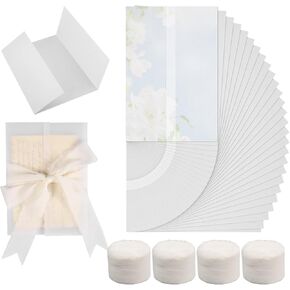 SAVITA 50pcs Pre-Folded Vellum Paper for Invitations, 5x7 inches, White, Translucent, Floral Pattern, Includes 100 Pcs Gift Bag, 200 Pcs Gift Box, Perfect for Birthday, Wedding Occasions