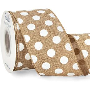 Ribbli Black and White Polka Dot Wired Burlap Ribbon,2-1/2 Inch x 10 Yard