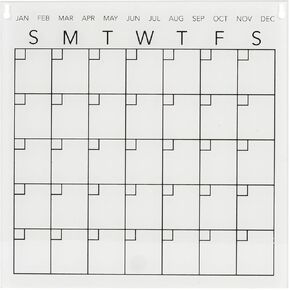 12 "× 12" جدار قابل لإعادة الاستخدام معلقة تقويم الأكريليك مع علامة محو جاف ، أبيض (01 HG-37229)