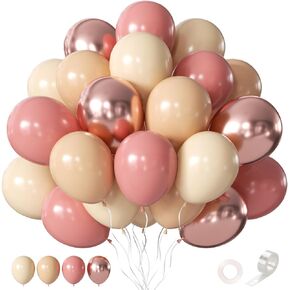 CVParton Retro Blush Pink Baloons ، 55 PCS Dusty Rose ، Ivory ، Nude ، Metallic Chrome Rose Gold 12 Int For Girls ، Dame ، Dame Baby ، Wedding ، Princess Party