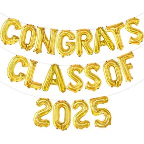 Katchon ، Gold Congrats Class of 2025 Balloons - 16 Inch | التخرج راقصة بالون لافتة لزخارف التخرج 2025 | فئة 2025 بالونات لزخارف حفلات الدراسات العليا