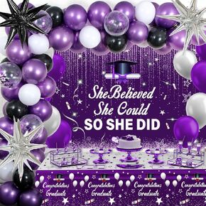 Purple Black 2025 Graduation Decorations for Women Girls - She Believed She Could So She Did Graduation Banner, Graduate Party Decorations Class of 2025 for Girls High School College Nurse Graduations
