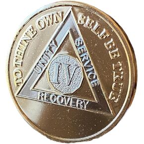 4 Year AA Medallion 22K Bi-Plate Gold Plated Premium Serenity Prayer Sobriety Chip