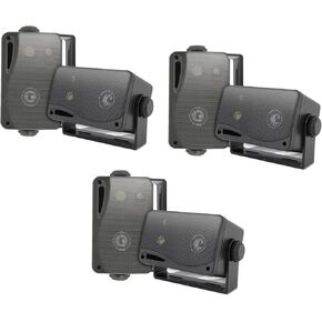 Pyle PLMR24B 3.5 Inch 3 Way Weatherproof Marine Audio Speakers, Black (4 Pair)