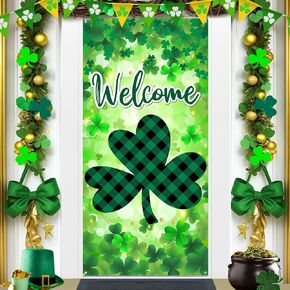 St Patrick's Day Door Cover Decorations Welcome St. Patrick's Day Hat Door Banner Green Shamrock Porch Sign Banner Saint Patricks Day Front Door Banner for St. Patricks Day Holiday Party Supplies
