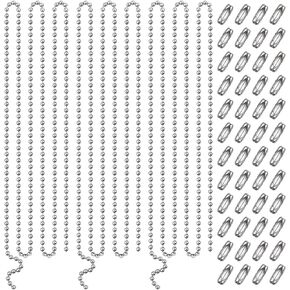 100pcs Silver Adjustable 15 cm Long Bead Connector Clasps Metal Ball Bead Chains Keychain Dog Tag Chains for DIY Necklace Jewelry Making Crafting, 2 mm Diameter