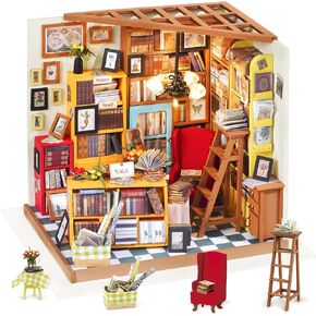Rolife DIY Miniature Dollhouse Kit Bookstore Room Making Kit Mini Library Diorama Kit Wooden Model Build