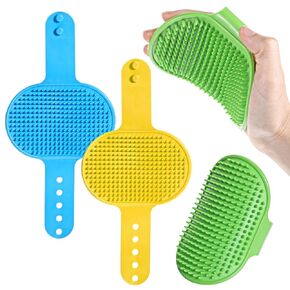 2pcs Curry Brush for Dogs,Rubber Curry Brush Dog,Bath Brush Scrubber with Adjustable Ring Handle for Short Long Haired Dogs & Cats,Grooming Soothing Massage Shedding Brush Dog Hair 2 Color