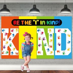 Wiooffen Back to School Classroom Decorations Colorful Handprint Classroom Backdrop Inspirational Motivational Banner Be the Kind Back to School Photo Booth Props Background for Home School Decor
