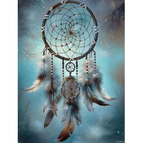 Slwyoun DIY 5D Diamonds Painting Kits ، Diamond Art Feather Dream Catcher Diamonds Painting ، DIY Adult Crafts Kits for Door Decor Decor