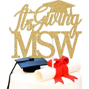 إنه يعطي MSW Cake Topper ، Congrats Grad MSW ، ماجستير في العمل الاجتماعي ، أخصائي اجتماعي ، فئة من مستلزمات زخرفة حفلات التخرج 2025 ، Gold Glitter