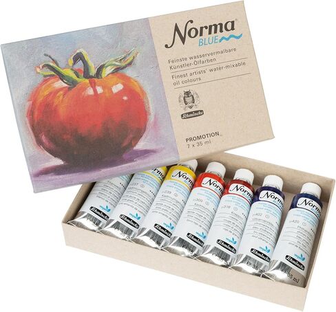 Schmincke - Norma® Blue, 71200097, Cardboard Set, 8 x 35 ml, Highly pigmented, lightfast, Finest Water-paintable Artists' Oil Colors, Vegan in Kuwait