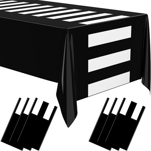 Oudain 3 Pcs Wizard Tablecloth 54 x 108 Inches Plastic Black Table Cover Red and Golden Stripe Tablecloth Disposable Magical Party Supplies for Halloween Witch Birthday Party Decoration in Kuwait