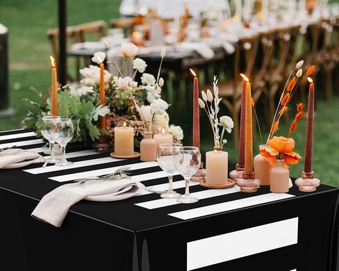 Oudain 3 Pcs Wizard Tablecloth 54 x 108 Inches Plastic Black Table Cover Red and Golden Stripe Tablecloth Disposable Magical Party Supplies for Halloween Witch Birthday Party Decoration in Kuwait