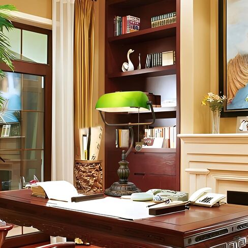 Tiffany Style Green Bankers مصباح المكتب مصابيح زجاجية ملون ورقة شجرة خمر غرفة نوم بدراسة السحب سلسلة القراءة مكتب الضوء in Saudi Arabia