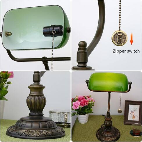 Tiffany Style Green Bankers مصباح المكتب مصابيح زجاجية ملون ورقة شجرة خمر غرفة نوم بدراسة السحب سلسلة القراءة مكتب الضوء in Saudi Arabia
