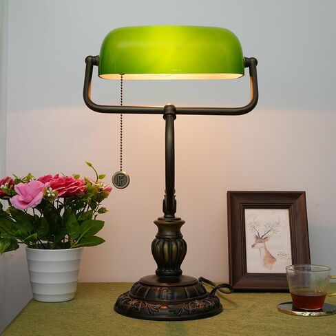 Tiffany Style Green Bankers مصباح المكتب مصابيح زجاجية ملون ورقة شجرة خمر غرفة نوم بدراسة السحب سلسلة القراءة مكتب الضوء in Saudi Arabia