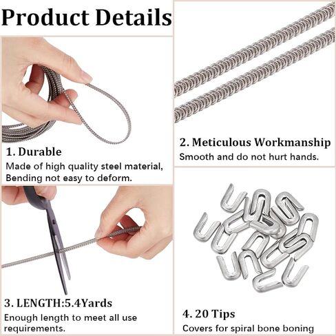 Gorgecraft 197 بوصة × 4 ملم معادن حلزونية مكافأة مسطحة من الصلب المشد مع 20pcs نصائح العظم الفولاذ المقاوم للصدأ حلزوني الأسلاك الحلزونية تغطي الإقامات البنية in Kuwait