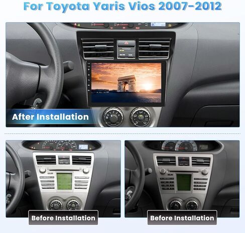 Roinvou 2+32G Android CarPlay Stereo for 2007-2012 Toyota Yaris Vios, 9'' Touch Screen in-Dash GPS Navigation with Built-in Wireless CarPlay Android Auto Support Mirror Link BT RDS AHD DSP in Kuwait