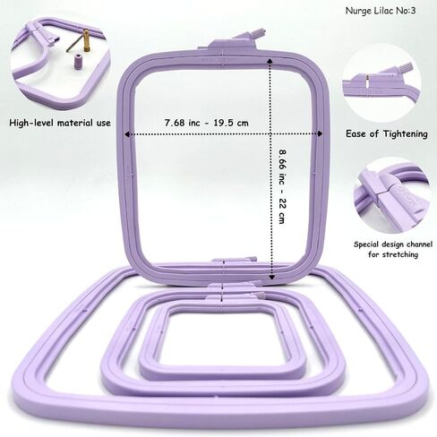 Nurge Lilac 3 Pcs Set Plastic Square Embroidery Hoop, Cross Stitch Hoops, Punch Needle Hoop (3 Pcs) in Saudi Arabia
