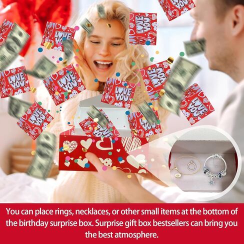 Birthday Surprise Gift Box Explosion for Money, Happy Birthday Gift Box Surprise Exploding Money Cash Pop-up Gift Box, Folding Bouncing Pop Box for Valentine Birthday Wedding Anniversary Mother's Day in Kuwait
